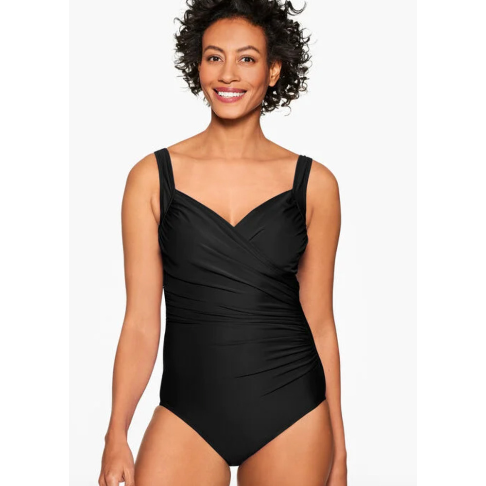 NEW MIRACLESUIT X TALBOTS BLACK SANIBEL ONE PIECE SWIMSUIT SZ 10
